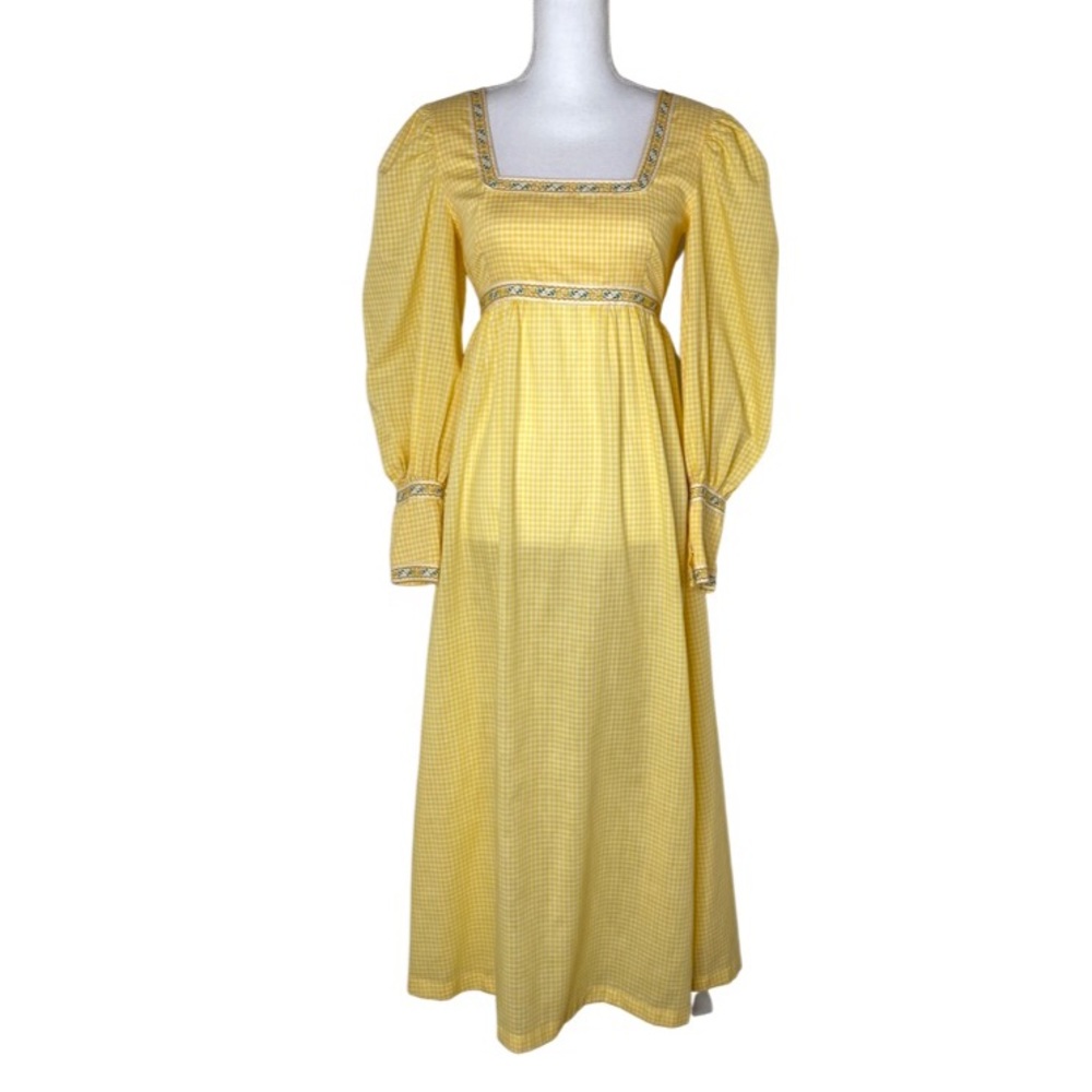 Vintage Yellow Gingham Plaid Cottagecore Fairy Maxi Dress